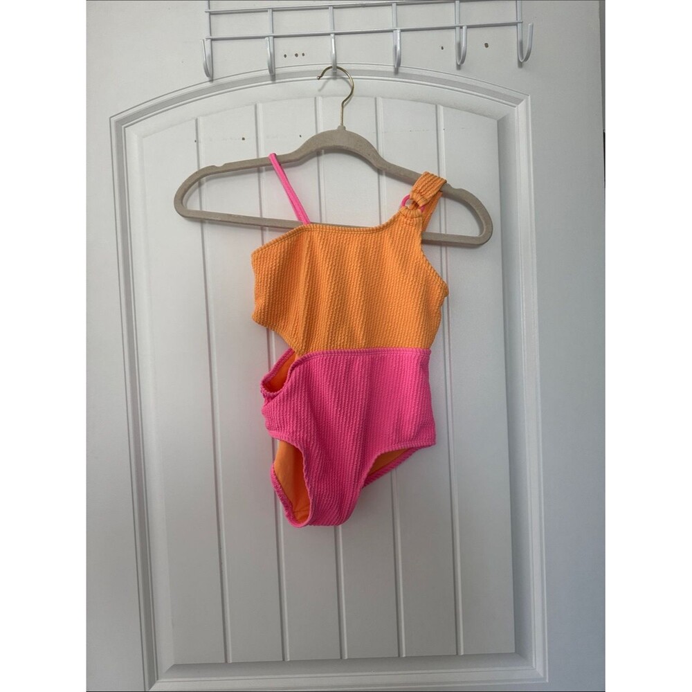 wonder nation Orange & Pink One-Piece Swimsuit with Asymmetrical Straps